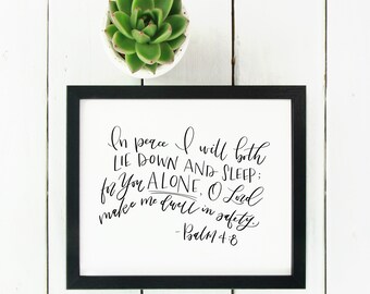 Digital File Psalm 4:8 Bible Verse | In peace I will both lie down and sleep | christian print | scripture