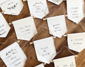 Hand Stamped Christmas Ornament | Canvas Banner | stamped Words