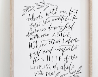 Hand Lettered Print Abide with Me | Hymns | HARD COPY | Free Shipping