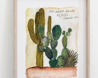 Watercolor Hand Painted COPY of Cacti "" | scripture | the desert shall rejoice | poster or Print  | Free Shipping