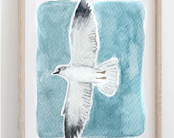 Watercolor Hand Painted COPY of Seagull "He cares for you" | scripture | birds of the air | poster or Print  | Free Shipping