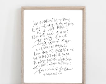 Hand Lettered Print Love is patient Love is Kind | 1 Corinthians 13:4-8 | Print  | Free Shipping | Physical Copy