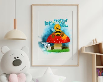 Happy Bee, Art mural pour chambre d’enfants,