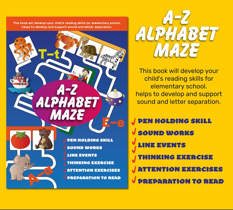 Alphabet Maze Activity Book, Printable for Young Children, Children's