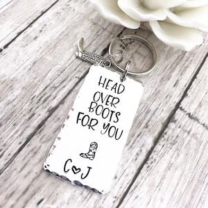 Head over boots for you, Keychain for him, Cowboy boots keychain, I love you, gift for him, Country Music, Western, Valentines Day gift image 1