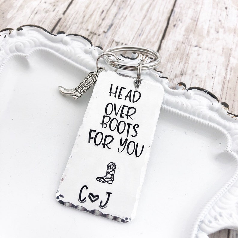 Head over boots for you, Keychain for him, Cowboy boots keychain, I love you, gift for him, Country Music, Western, Valentines Day gift image 2