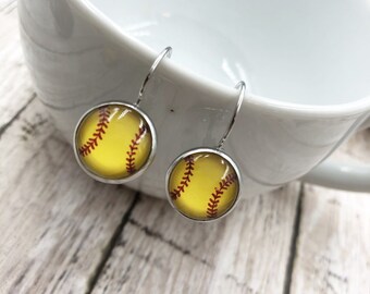 Softball Earrings, Stainless steel, Softball life, Dangle earrings, Gift for teen, End of season gift, Fast pitch softball, College gift