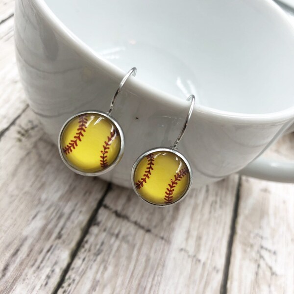 Softball Earrings, Stainless steel, Softball life, Dangle earrings, Gift for teen, End of season gift, Fast pitch softball, College gift