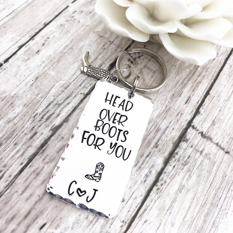 Head over boots for you, Keychain for him, Cowboy boots keychain, I love you, gift for him, Country Music, Western, Valentines Day gift image 1