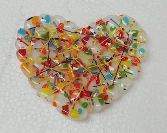 Rainbow Celebration Fused Glass Heart Tray