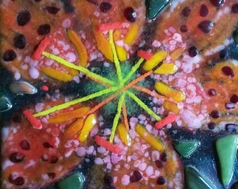 Fused Glass Handmade Lily Flower Tile Art