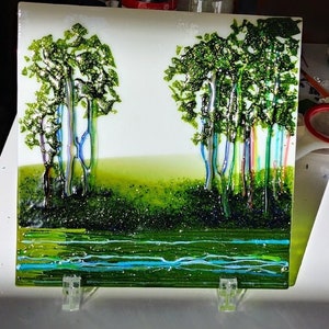 Fused Glass Trees Water Landscape Art