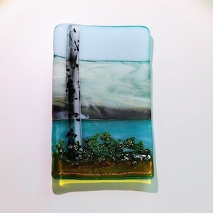 Bicchiere fuso Paesaggio dell&#39;acqua Betulla Aspen Tree Art Dish
