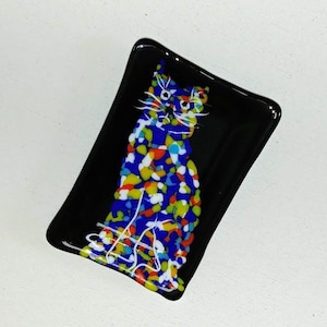 Fused Glass Scrap Cat Small Dish Tray