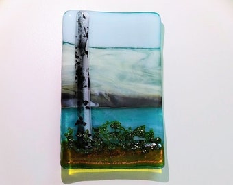 Vidrio fundido Paisaje acuático Abedul Aspen Tree Art Dish