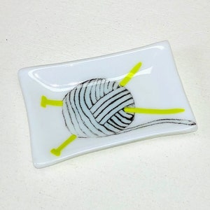 Fused Glass Knitting Needles and Yarn Small Dish Tray