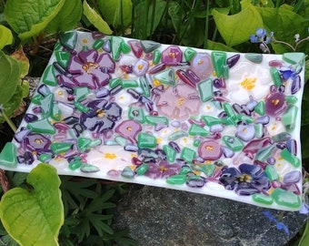 Flower Fused Glass Soap Dish Tray One of a Kind