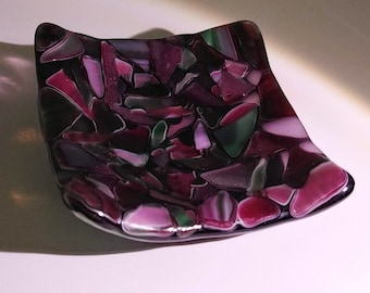 3 inch Square Handmade Fused Black Sparkly Art Small Dish