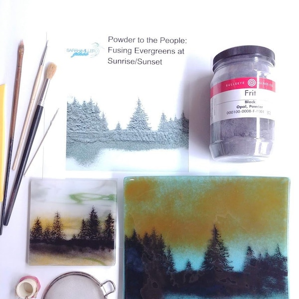 Tutorial Fusing Glass Powder Evergreen Trees at Sunrise Sunset