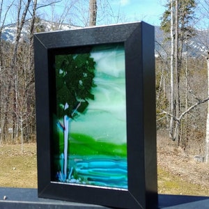 Fused Glass Tree Water Sky Landscape Art Framed