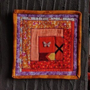 Mini Orange Patchwork Art Quilt Wandbehang gesteppt