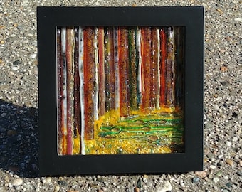 Fused Glass Trees Water Landscape Art Square Framed