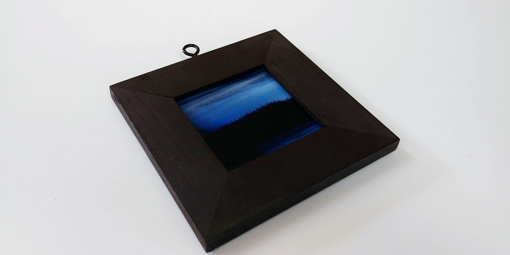 Fused Glass Framed Square Trees Water Blue Sky Landscape