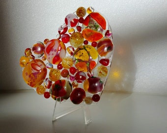 Multi-color Circles Fused Glass Heart