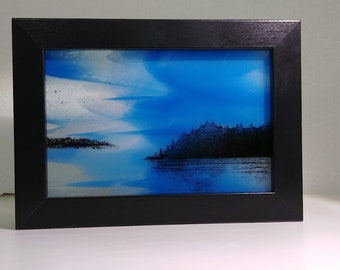 Fused Glass Sky Forest Water Landscape Art Framed