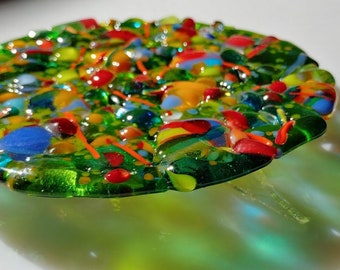 Fused Glass Abstract Rainbow Round Art