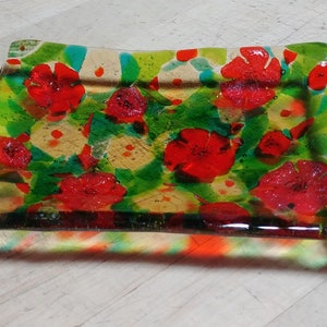 Transparent Flower Fused Glass Soap Dish Tray One of a Kind