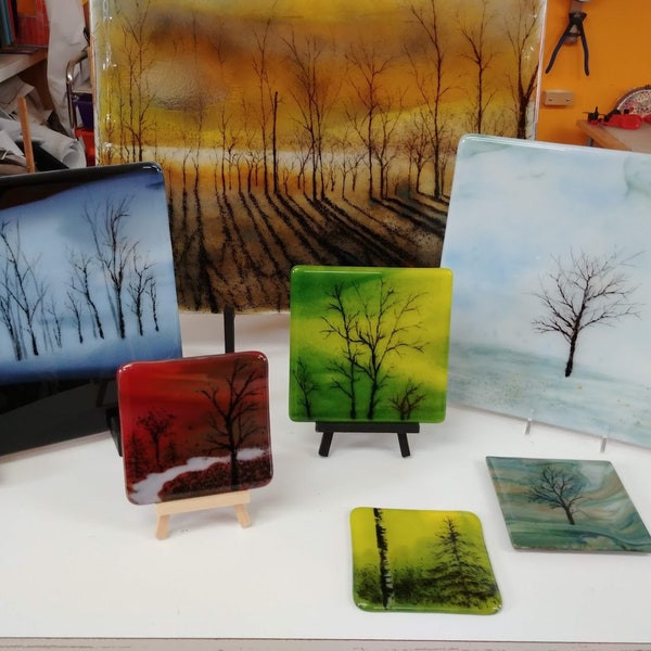 Tutoriel sur le verre fusionné Arbres puissants avec poudre et crayon