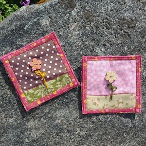 Mini Flower Button Landscape Art Quilt Wall Hanging Quilted