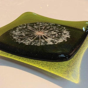 Fused Glass Dandelion 4 inch Square Dish Handmade