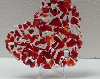 Red Textured Fused Glass Flat Heart