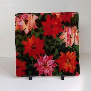 Glasglas Handgemachte Weihnachten RotEr Weihnachtsstern Blume Kunst Tablett