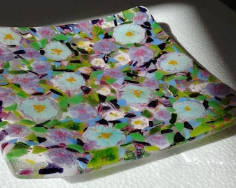 Fused Glass Handmade Flower Art Tray