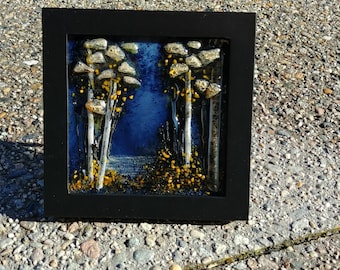 Fused Glass Mushrooms Sky Landscape Art Square Framed