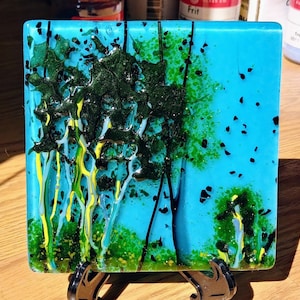 Fused Glass Forest Tree Landscape Art Accent Tile