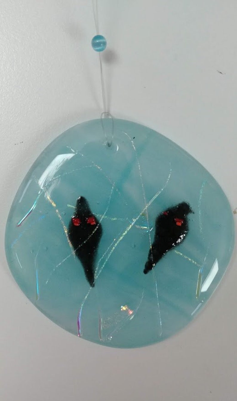 Sun Catcher Ornament Decoration Fused Glass Red Winged Blackbirds Etsy
