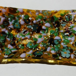Lavender Purple and Green Flower Fused Glass Soap Dish Tray One of a Kind