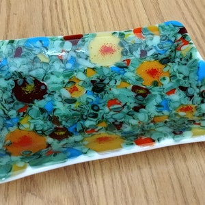 Rainbow Flower Fused Glass Soap Dish Tray One of a Kind