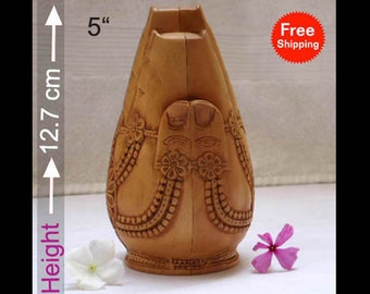 Hand Carved Kadam Wood Ganesha Lakshmi Statue – Indian Art, Housewarming Gift