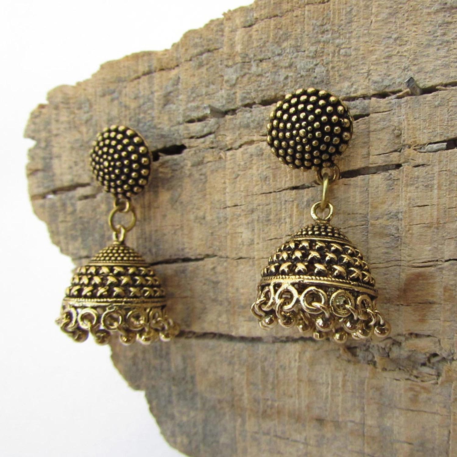 Gold colour jhumka earrings deals