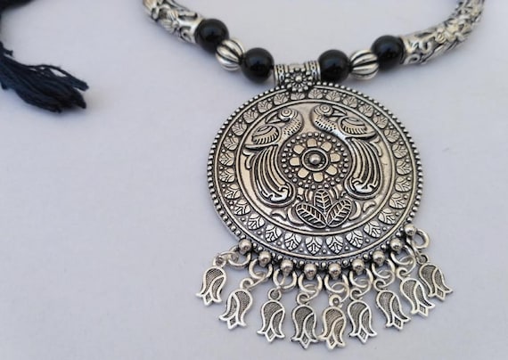 Orti Jewelry Bubbles Antique Silver Plated Vintage Necklace with Adjustable Length