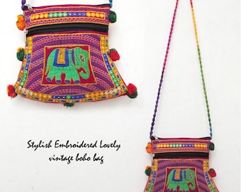 Embroidered Boho Shoulder Bag, Indian Ethnic Handbag