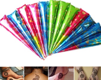 12 Organic Henna Cones | Natural Brown Mehndi, Temporary Tattoos