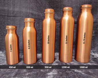 Purified Water Bottle - 100% Pure Copper Water Bottle, Copper Bottle, Ayurveda Pure Copper Drinking Bottle, Yoga Bottle, Plain Copper Bottle
