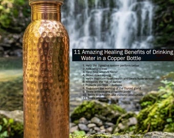 100% Pure Copper Water Bottle, Handmade Copper Bottle, Pure Hammered Copper Water Bottle 950 ML 32 OZ