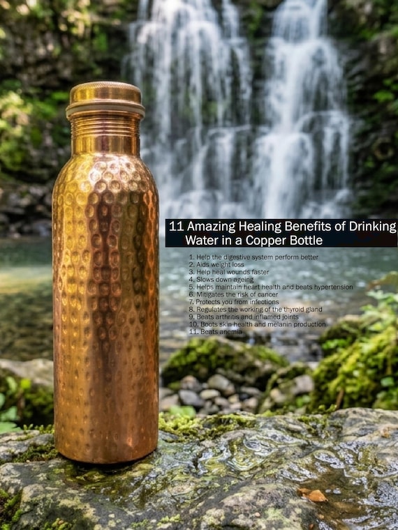 100% Pure Copper Water Bottle, Handmade Copper Bottle, Pure Hammered Copper Water Bottle 950 ML 32 OZ